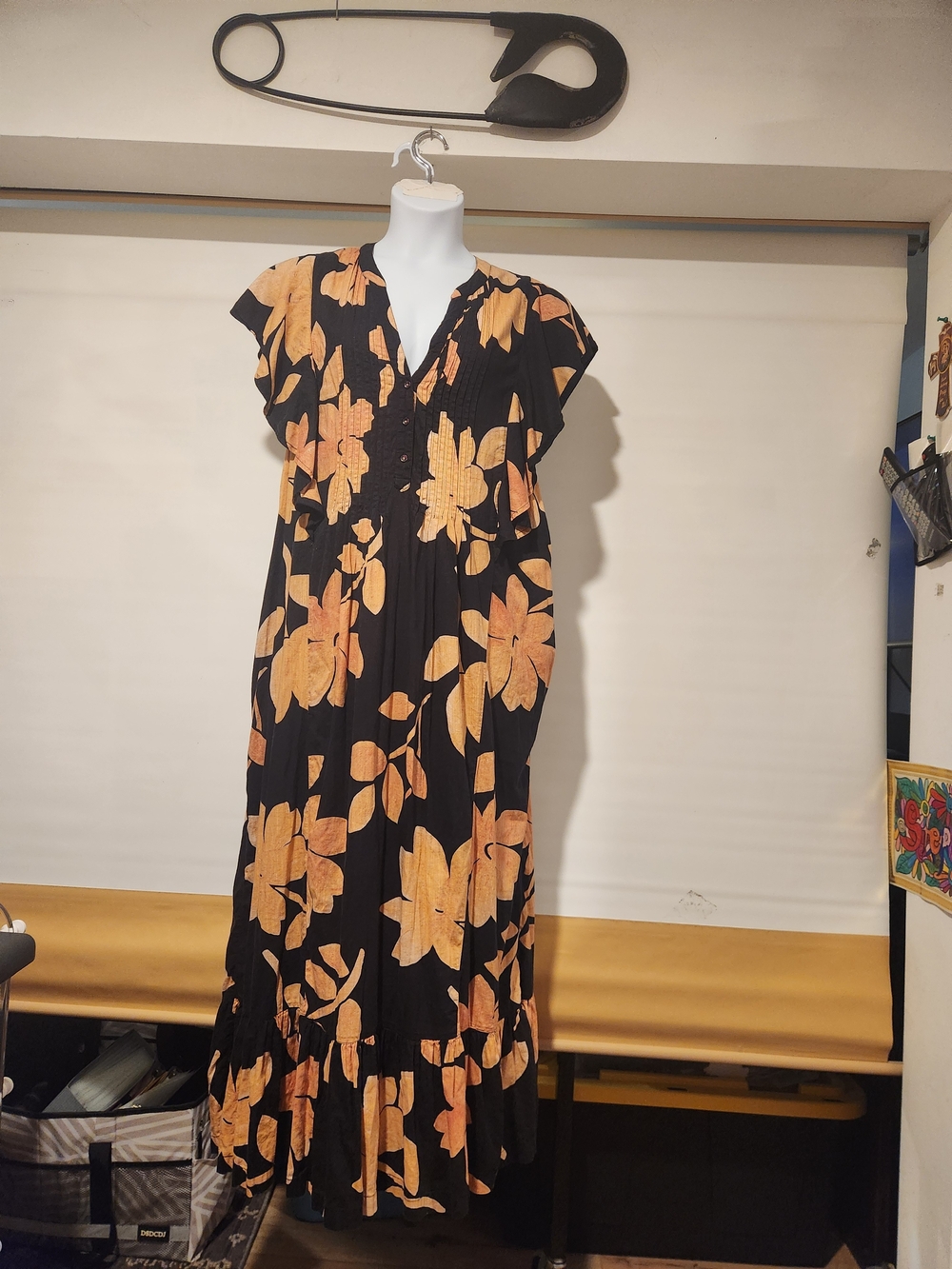NWT Maeve Black Maxi Dress with Orange Floral Print